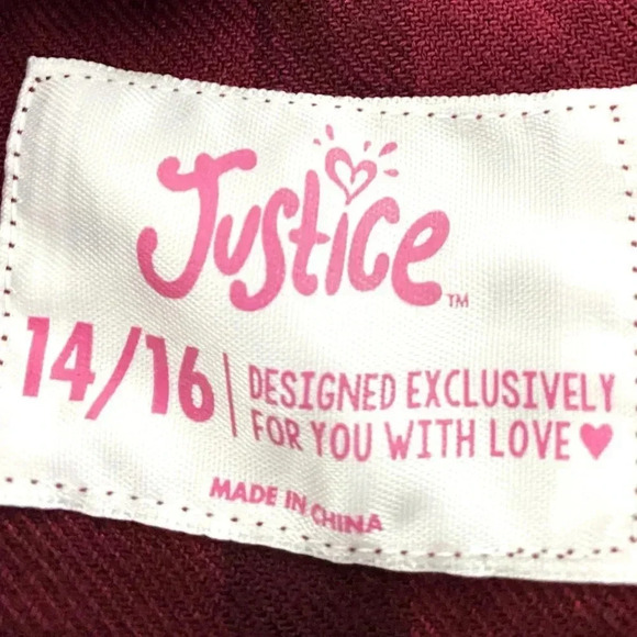 NWOT Justice Girls Maroon Pink & White Checked Full Sleeved Shirt Size 14-16 - Picture 9 of 9